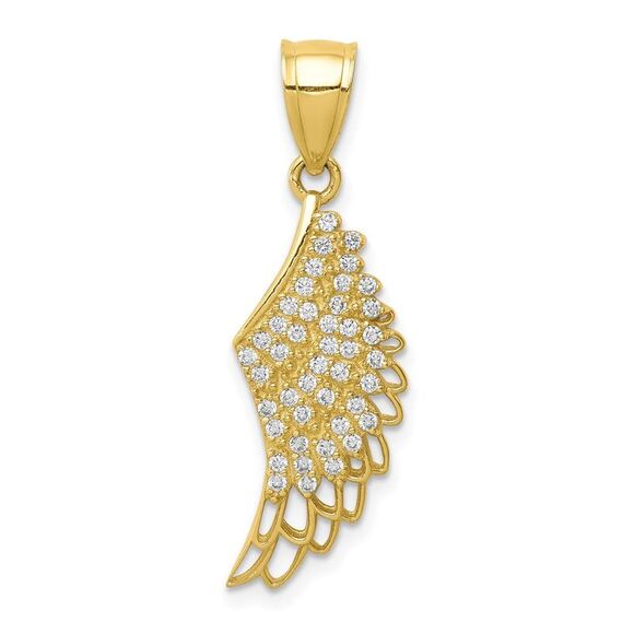 10K Yellow Gold CZ Micropave Angel Wing Pendant,All Products : American Fashion Style Bags On Sale